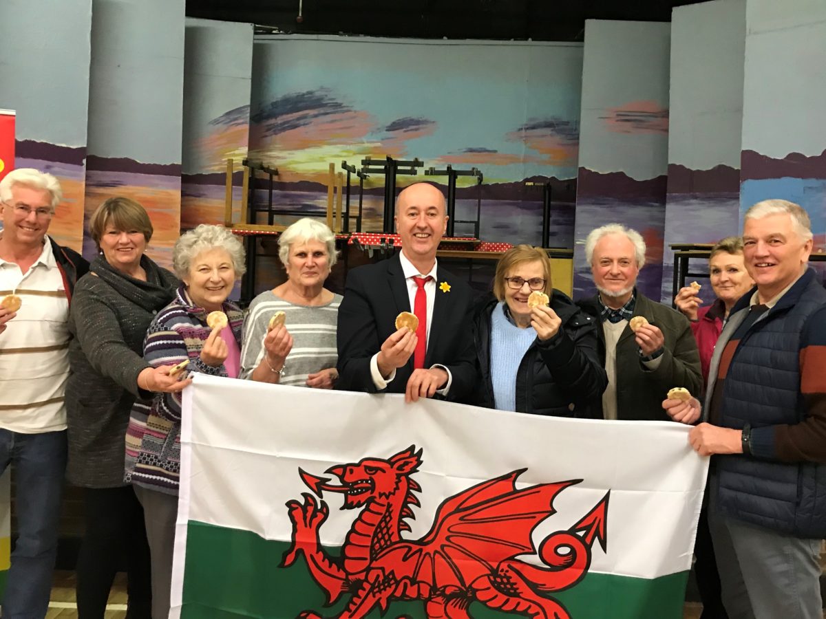 Residents & MP hold up Welsh cakes galore at MP’s St.David’s Day Dunvant tea party 