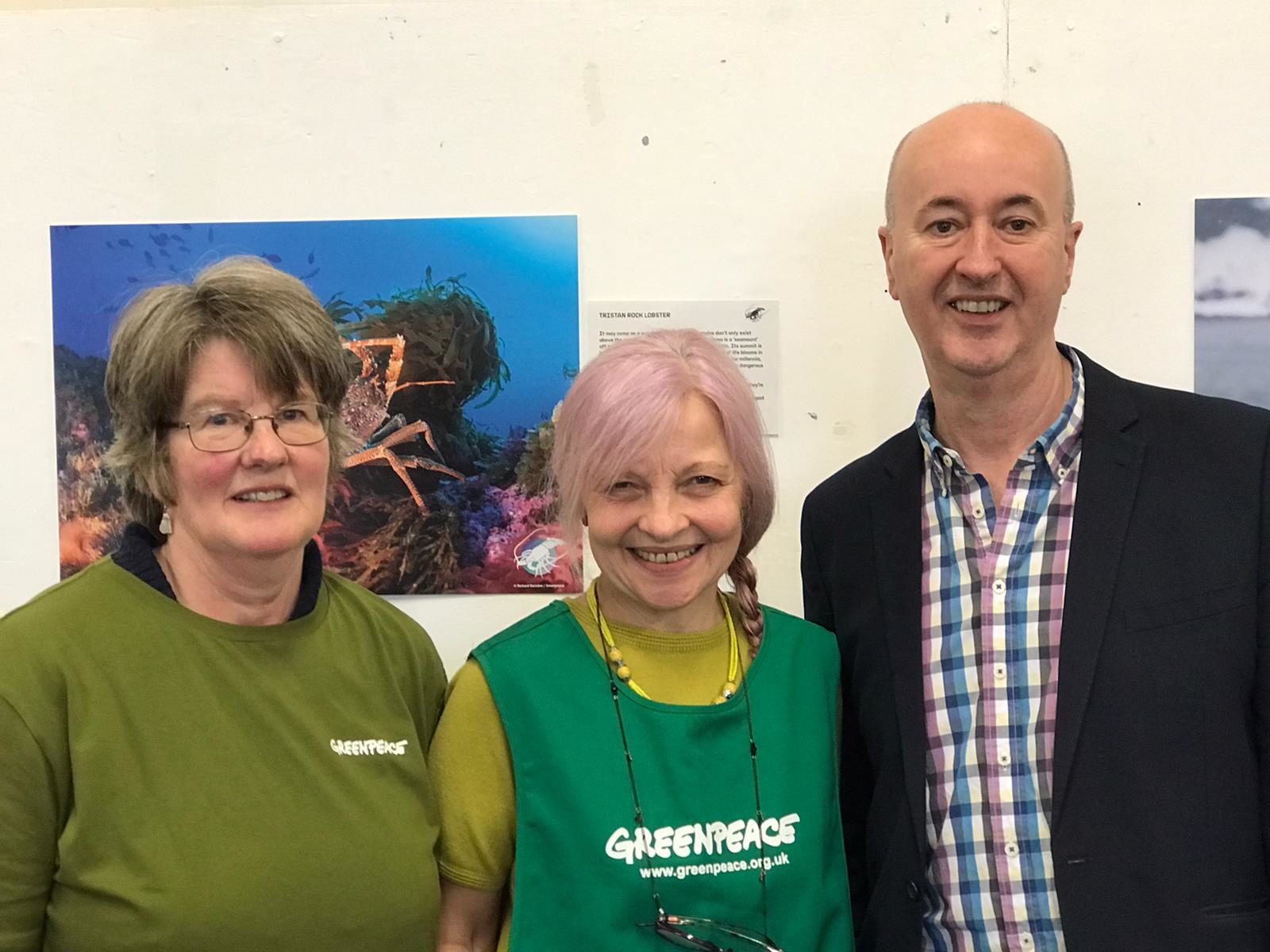 Picture Alison Broady & Kathy Oakwood of Greenpeace Swansea with Geraint Davies MP 