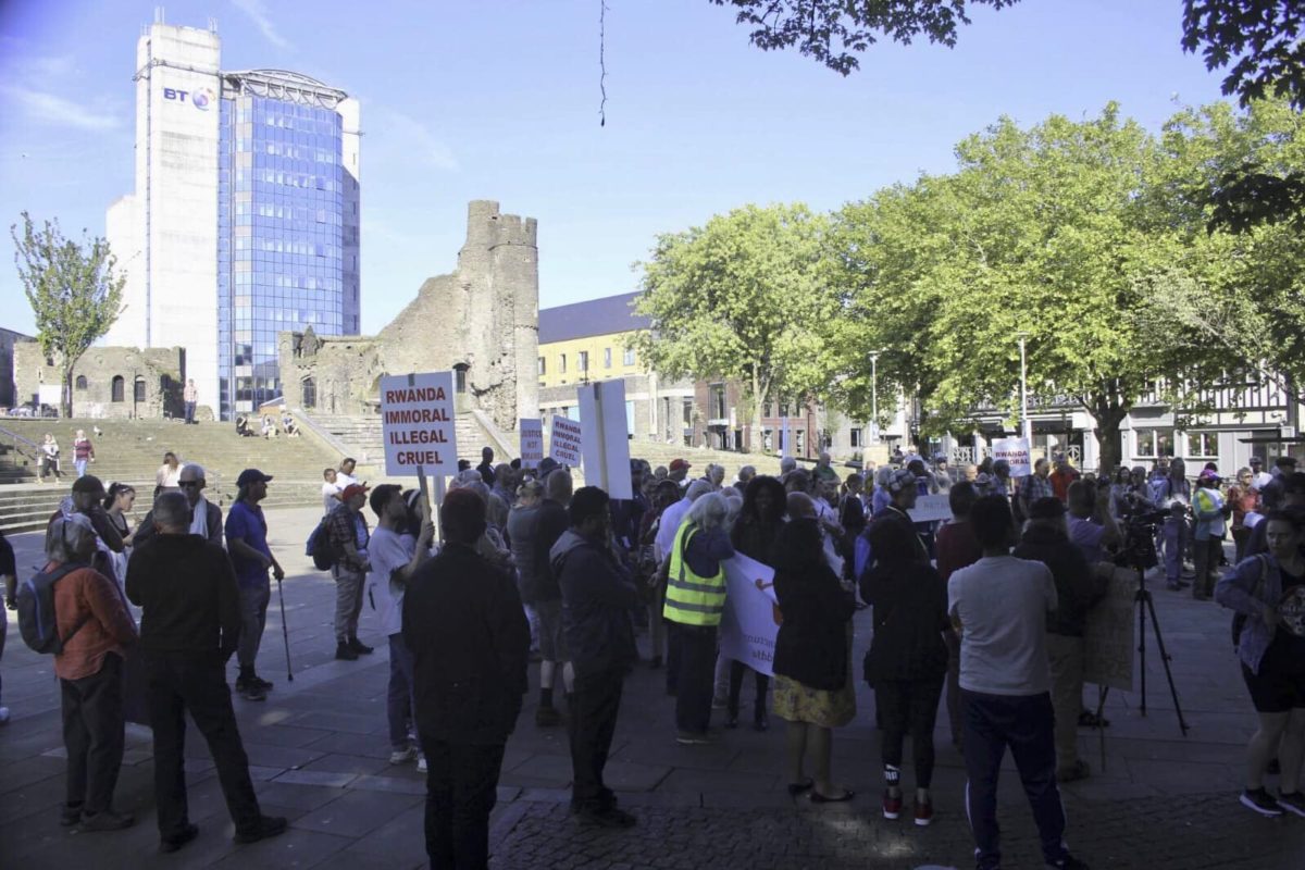 Swansea Rwanda Deportation protest in Castle Square, June 2022